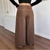 2026 Womens Brown Vintage Washed Relaxed Wide Leg Jeans