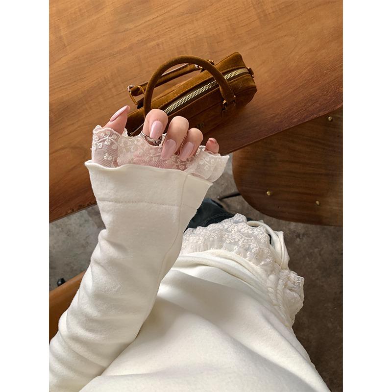 Autumn Long Sleeve Lace Fungus Base Women's Casual T-shirt Fashion Winter Long Sleeve Warm Tshirts Woman Stand Simple Slim Fit Ladies Tee Tops 25799