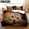 Conjunto de Cama de Gato 3D Scottish Fold Gatos Adoráveis Estampados Edredom Capa de Edredom Tamanho Queen King Solteiro Têxtil para Casa Decoração de Quarto
