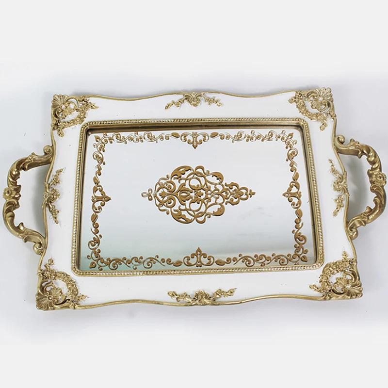 

Mirror Glass Storage Tray Gold Rectangle Fruit Plate Desktop Jewelry Display Tray Plate Bathroom Storage Cosmetic Container