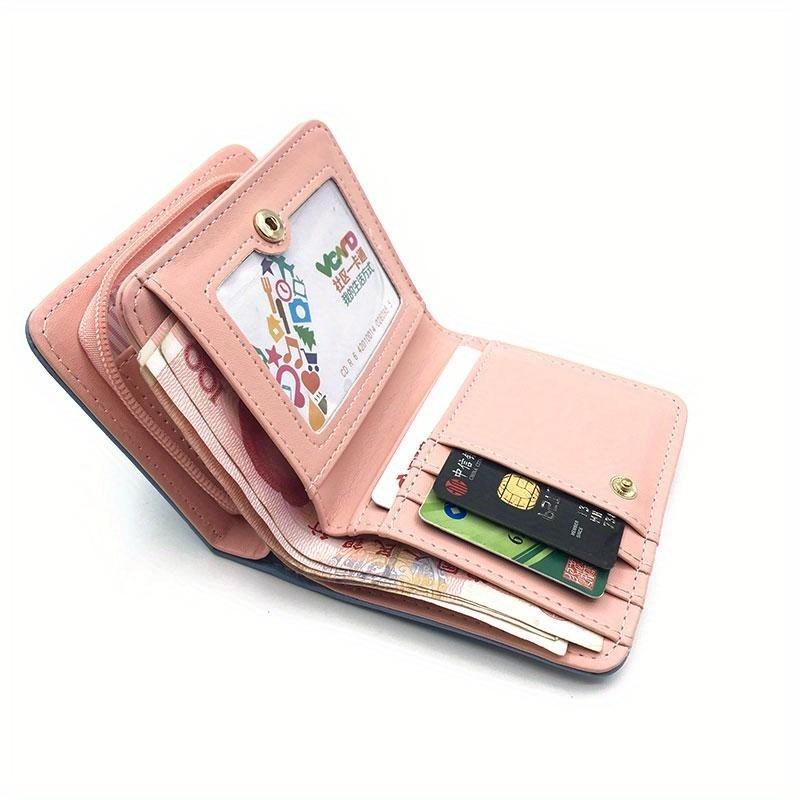 Adorable Cartoon Cat Design Women's Short Wallet with Zipper for Coins and Cards.