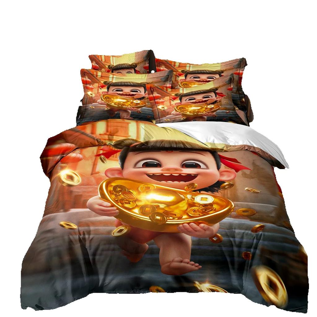 HD Print Animation Ne Zha Quilt cover,Ne Zha 2 Bedding Set Single Twin Full Queen King Size Bed Set Adult Kid Bedroom Duvetcover