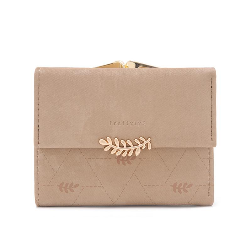 

Сумка с пряжкой в виде листа из искусственной кожи с несколькими отделениями для карт и монет, женский кошелек для монет абрикосовый