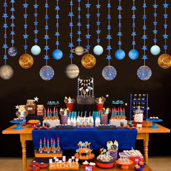 1 Set Hängeflagge, realistisch aussehende glatte Kante mit Glitzersternen, verschleißfest, breite Anwendung, Universum, acht Planeten, Wanddekoration zum Aufhängen