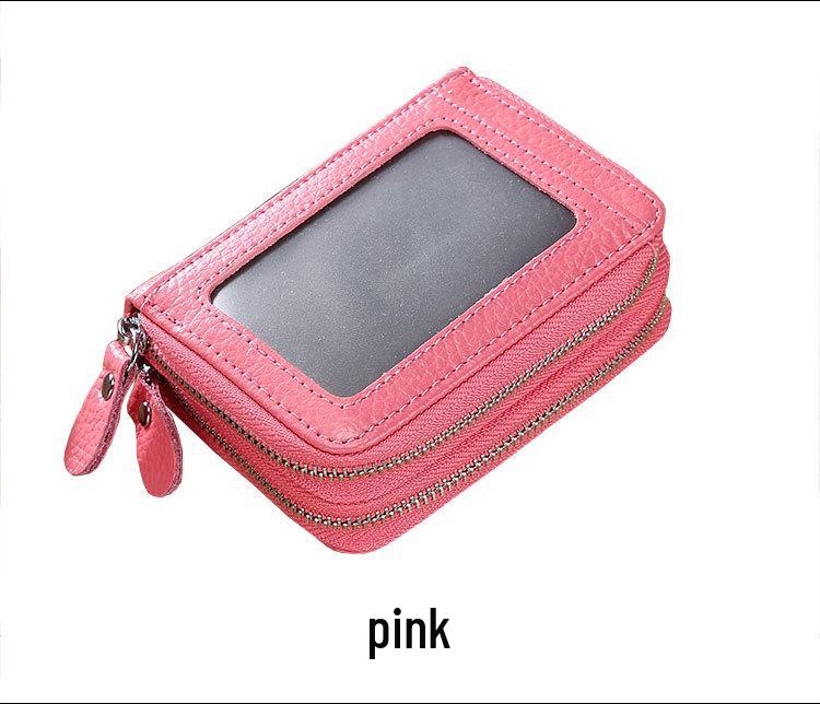 RFID Cowhide Leather Card Holder & Coin Purse with Double Zipper
