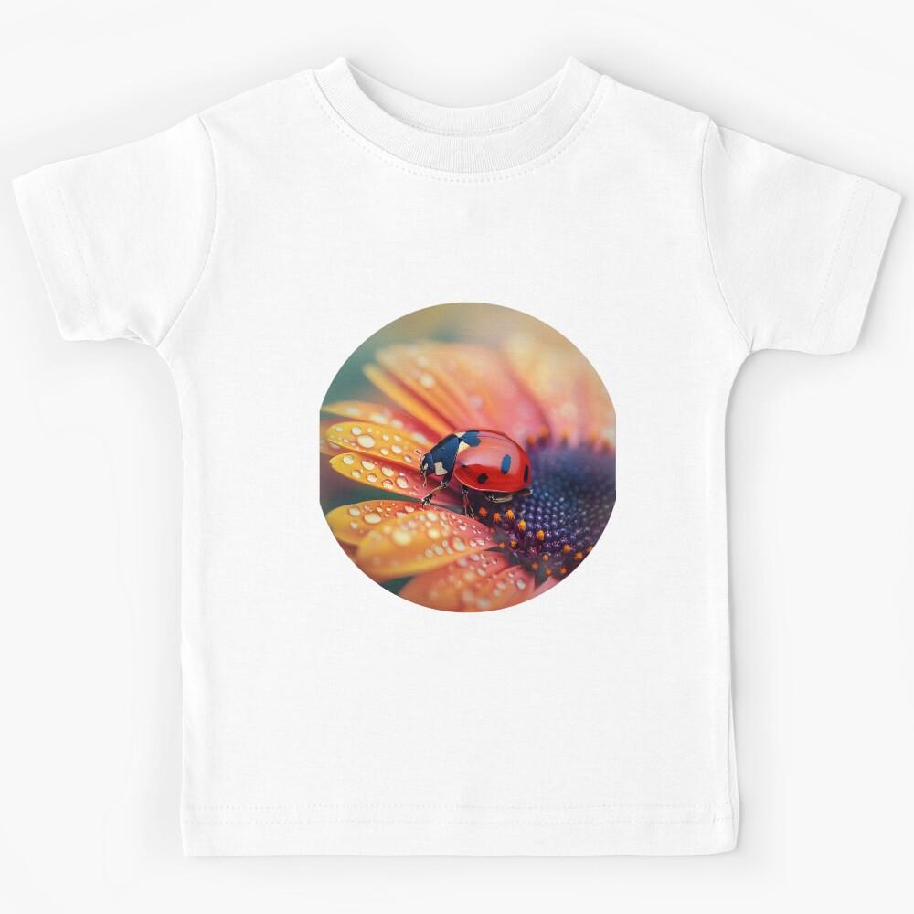 Glistening Serenity: Ladybug on Petal Kids T-Shirt 140