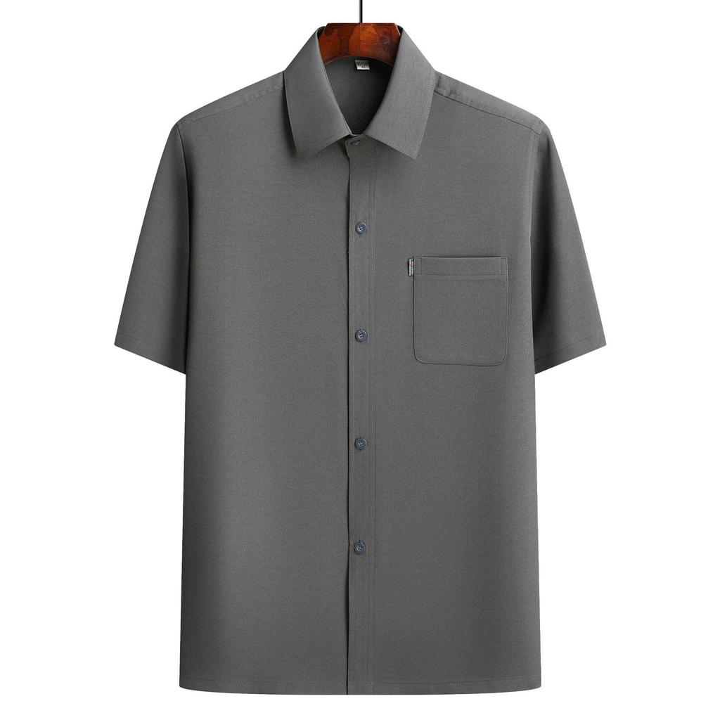 Ice Silk Short-Sleeve Shirt & Lapel Two-Piece Summer Set for Middle-Aged and Elderly Men