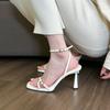 Fashion 2025 Summer New Fashionable Summer White Square Head Thin Heel Straight Heel Sandals Comfortable Soft Bottom Women's Sandals