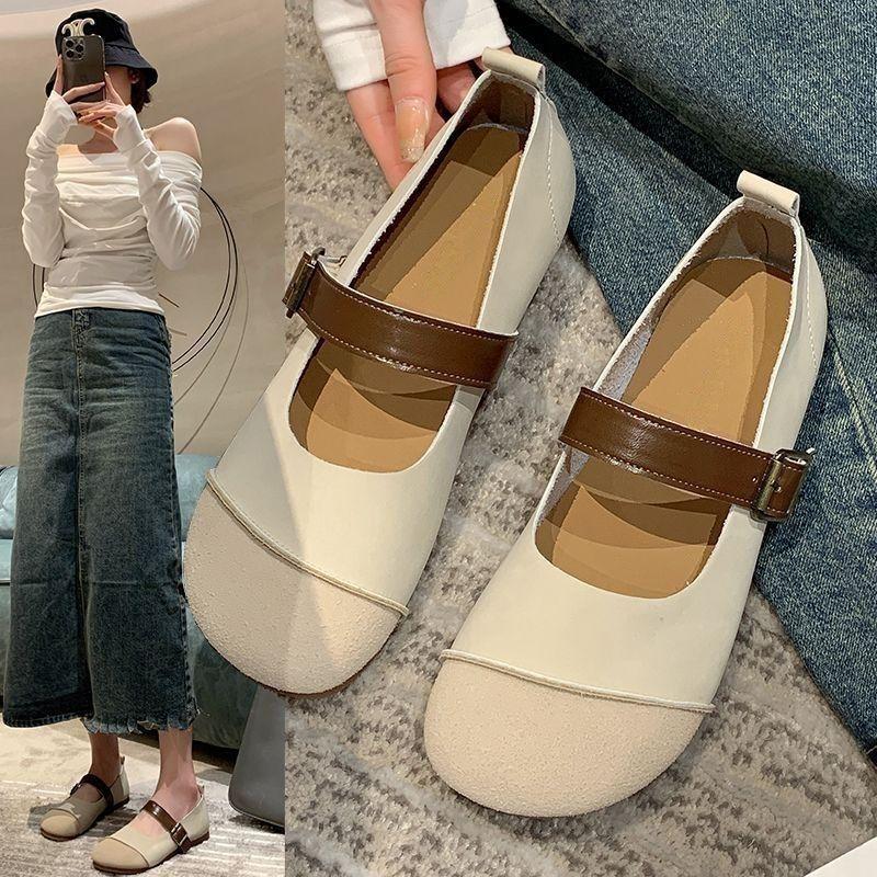2024 New Summer Mary Jane Shoes Women's Outer Wear Fashion Explosion Doudou Shoes Retro Flat One-word Buckle Single Shoes