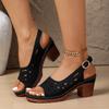 Women'S Business Sandals Summer Retro Mid Heel Openwork Carved Casual Chunky Heel Open Toe Slipper Shoes Sandalias De TacóN
