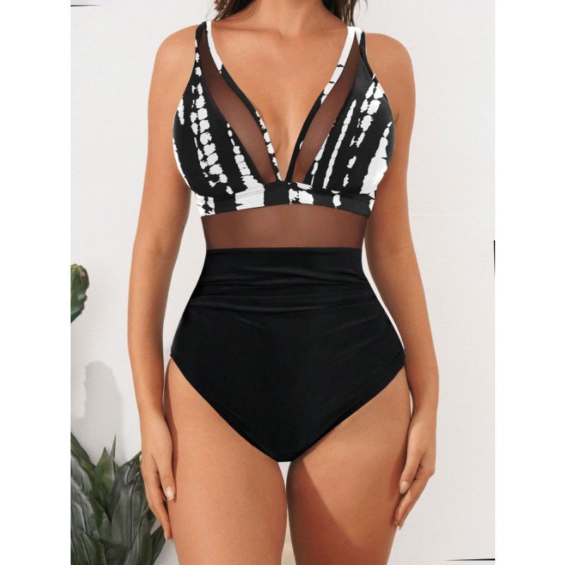 New Solid Color Mesh Halter Sexy Bikini One-piece Swimsuit Swimsuit