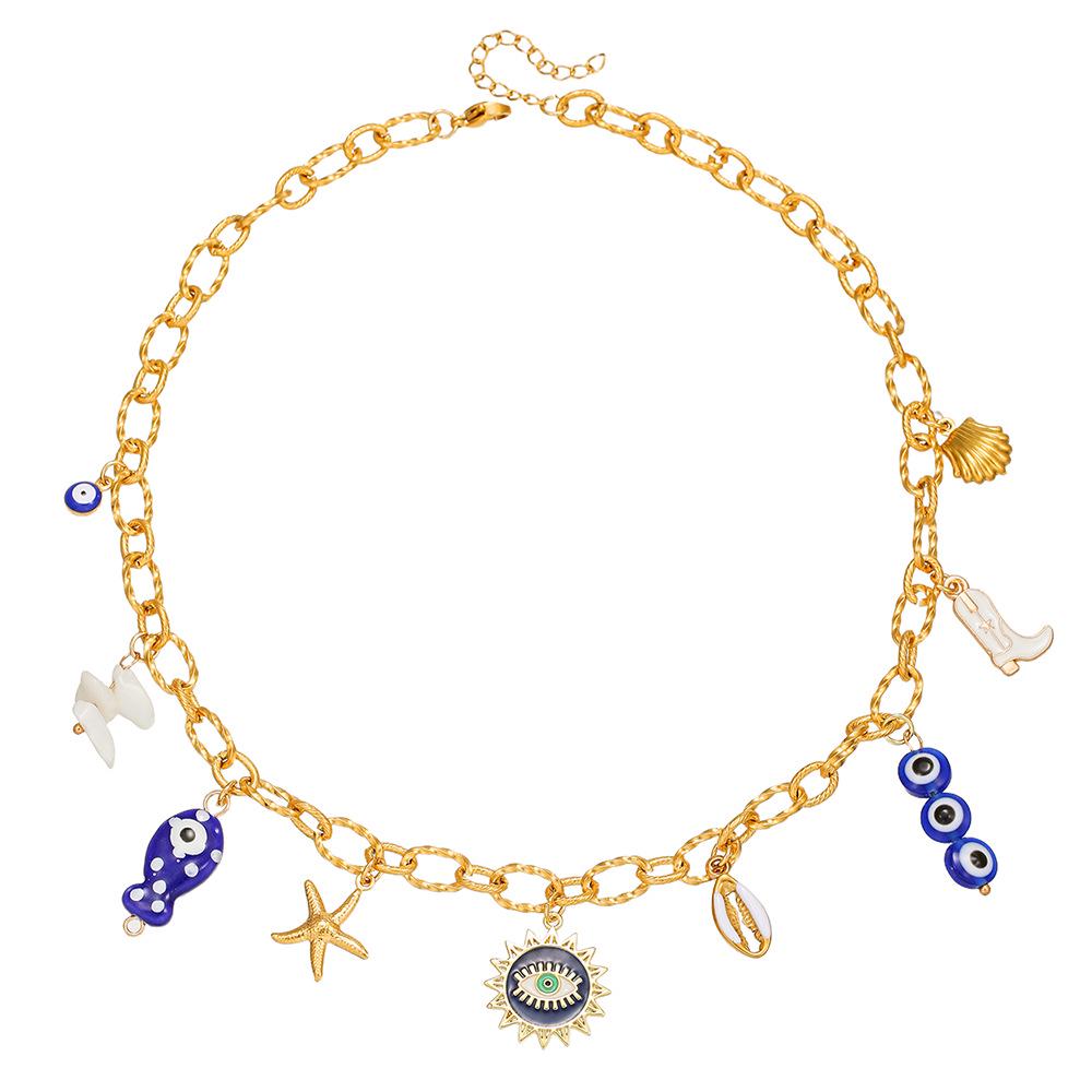 Summer Starfish & Pearl Heart Sea Turtle Pendant Necklace - Dopamine Stainless Steel Clavicle Chain
