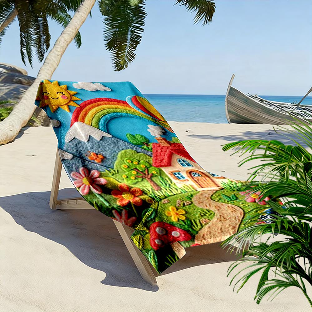 Colorful Cottage with Rainbow and Sun - Beach Towel Quick-drying for Travel Outdoor Sports Jogging Beach and Swimming