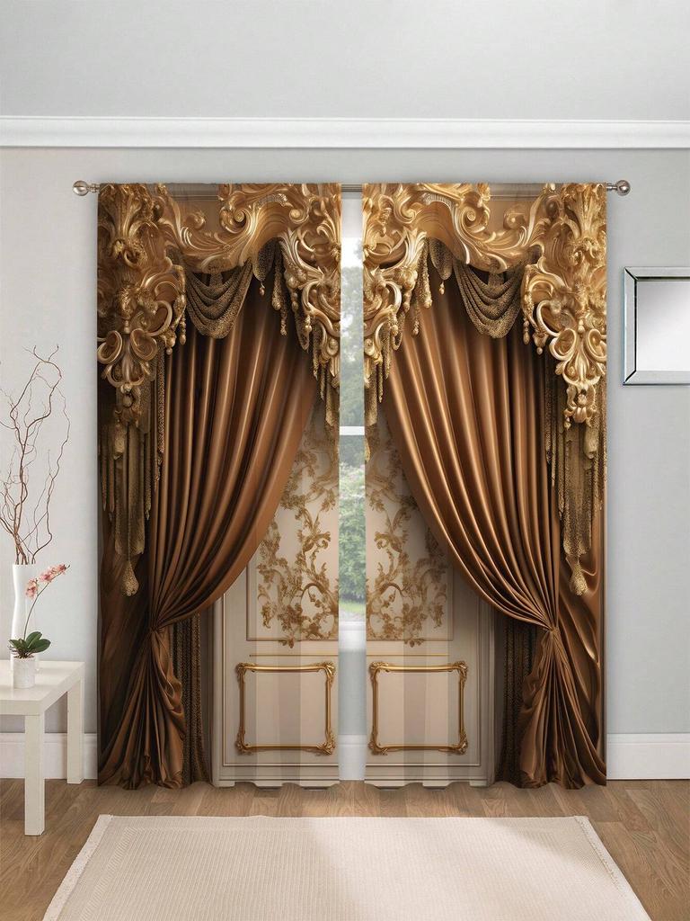2pcs Digital Printed Curtains With Modern Retro High-Grade Polyester Fiber,Household Decor Pole Top Drapes For All Season