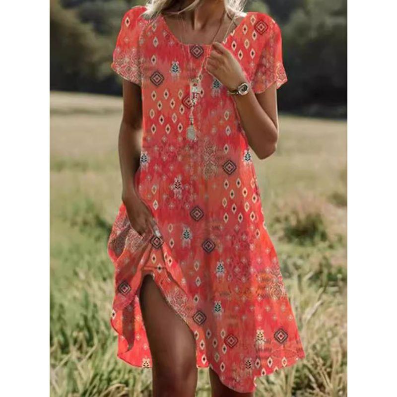 Casual Printed Round Neck Neck Loose Dress Casual Print Round Neck Loose Dress