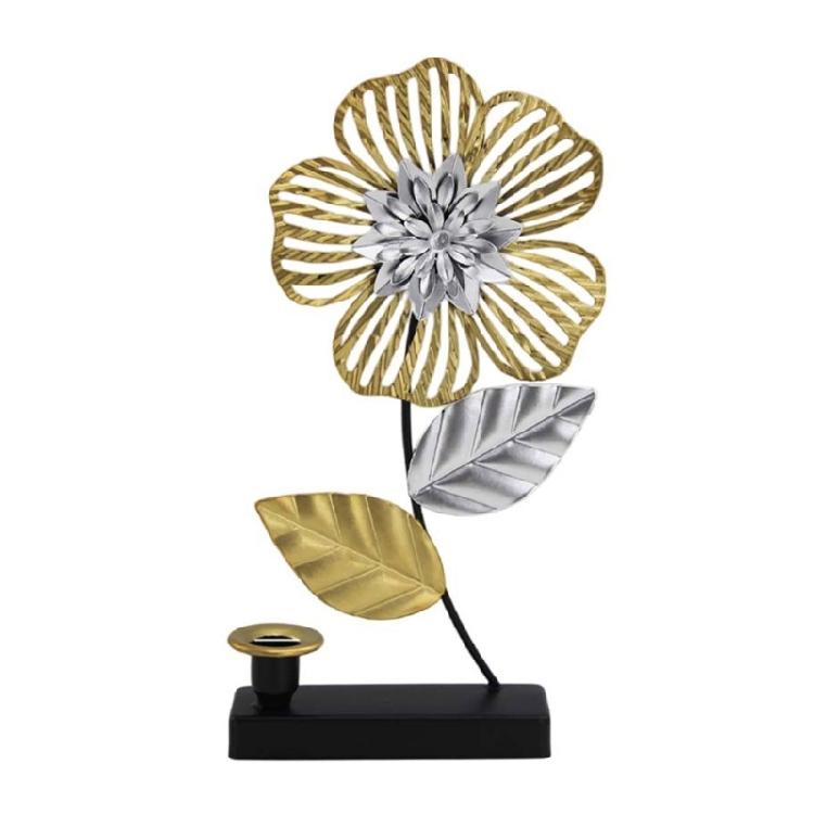 

Iron Crafts Candle Stand with Elegant Flower Accent Hollowout Carving Metal Taper Candlestick Holders for Home Decors