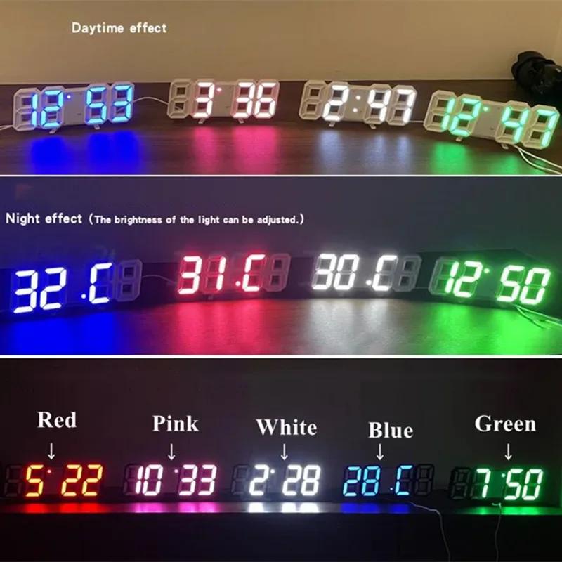 Night Digital Clock Wall Decor Mode Led Home and Decoration Clocks Hanging Watches Bedroom Room Large Interior 3D Light Garden