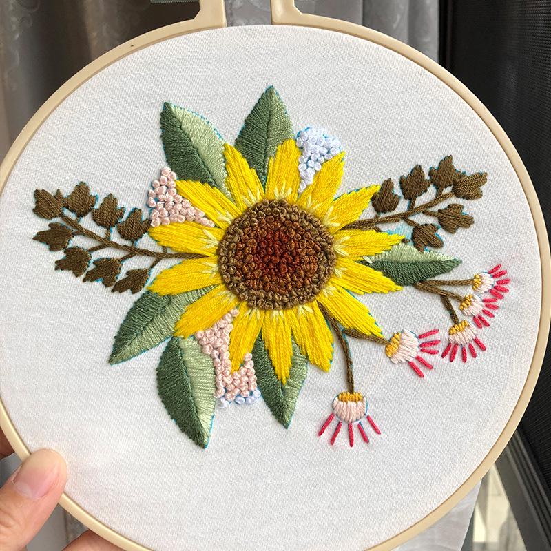 1 st 3D Blommig och Grön Växtmönster Broderi DIY Tyghantverkssats