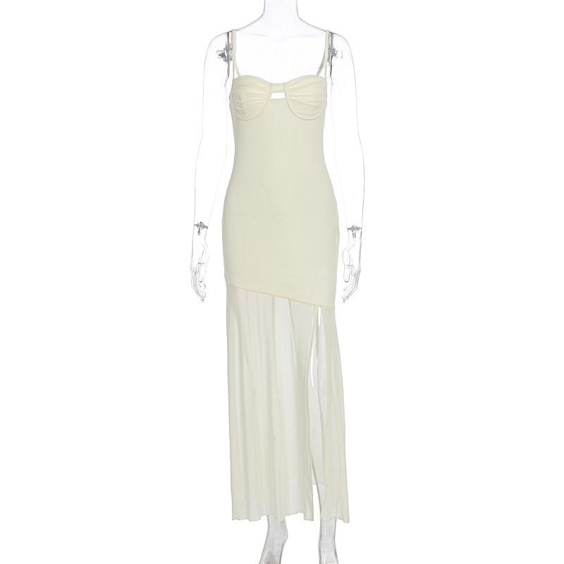 Summer New Women s Clothing, Fashionable and Sexy Collar Halter Slim Split Suspender Dress S светло-желтого