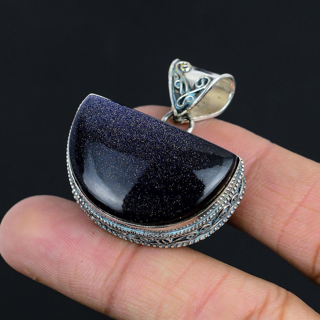 Daughters Day Sale Crescent Blue Sunstone Gemstone 925 Silver Pendant Jewelry