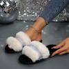 Leisure Furry Slippers Woman Slis Casual Fur Flat Heels Shoes Woman Bling Winter Autumn Slippers Plus Size