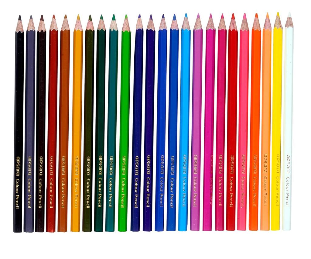 Apsara Colour Pencils 24 Full Size Set Brilliant Colours Hex Shape Easy Grip for School & College Art Drawing Use Art Set