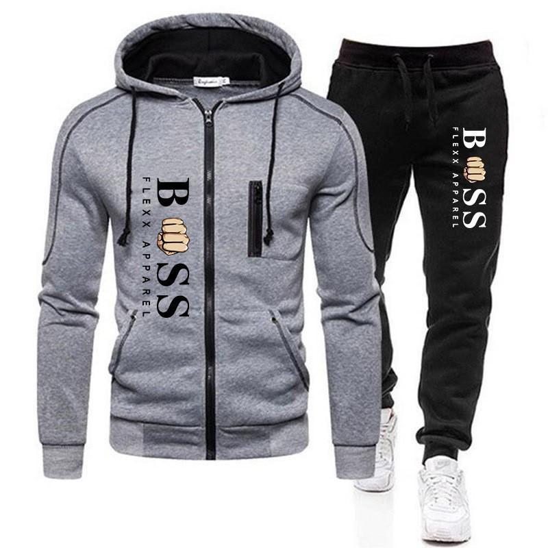 Men's Casual Sports Cardigan Zipper Hoodie & Sweatpants Set with Velvet