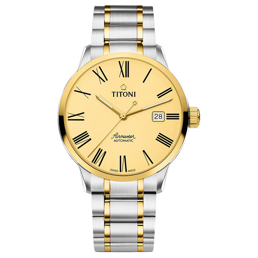 TITONI Plum Blossom Kongba Series Men's Series Automatic Mechanical Movement 50 Plated Case Stainless Steel PVD Gold Plated Watch Strap 83733 SY-620