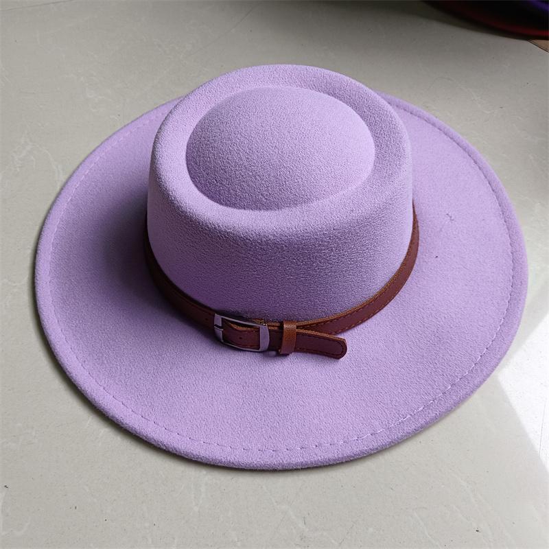2026 Fedora Hat Winter Round Convex Flat Top Belt Accessories Rose Red Felt Jazz Hat for Men and Women Fedora Gorras