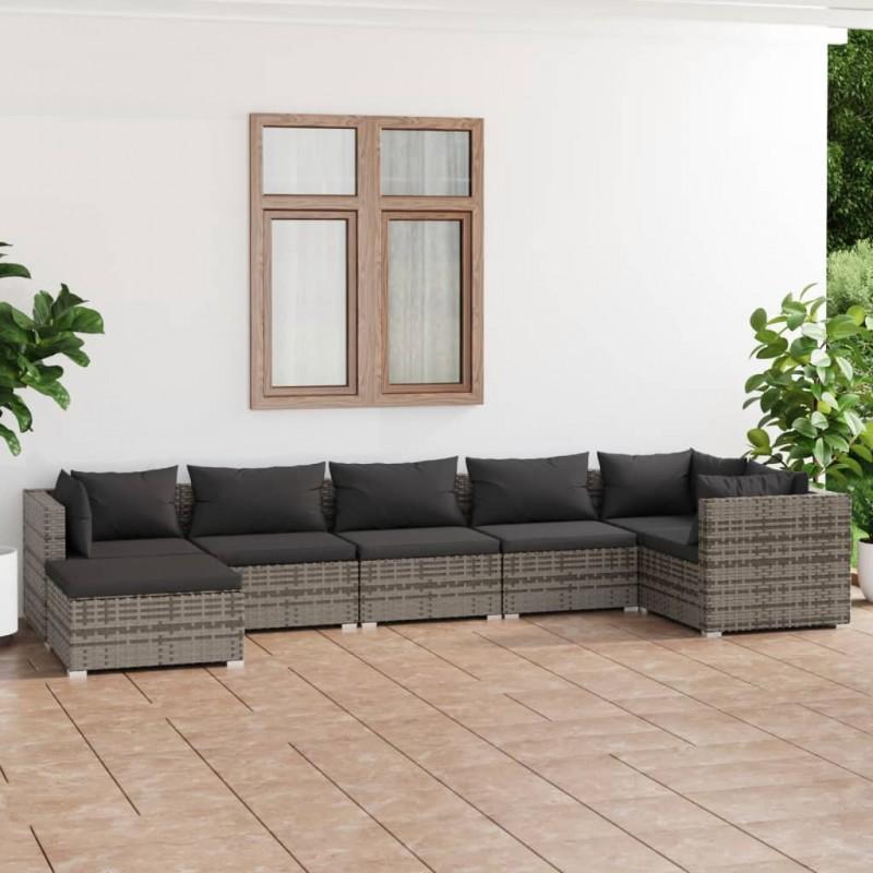 Día y Noche - Día y Noche Set de muebles de jardín 7 pzas y cojines ratán sintético gris