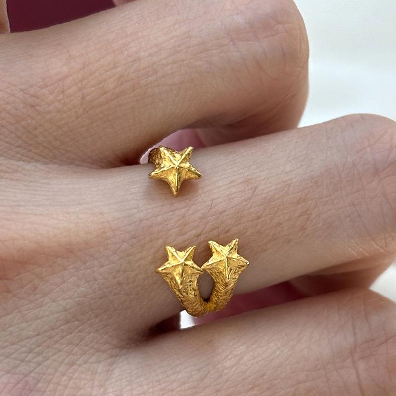 

New in Ancient gold craftsm meteor opening Glossy ring brushed texture star rings for women banquet party jewelry gift resizable золотой