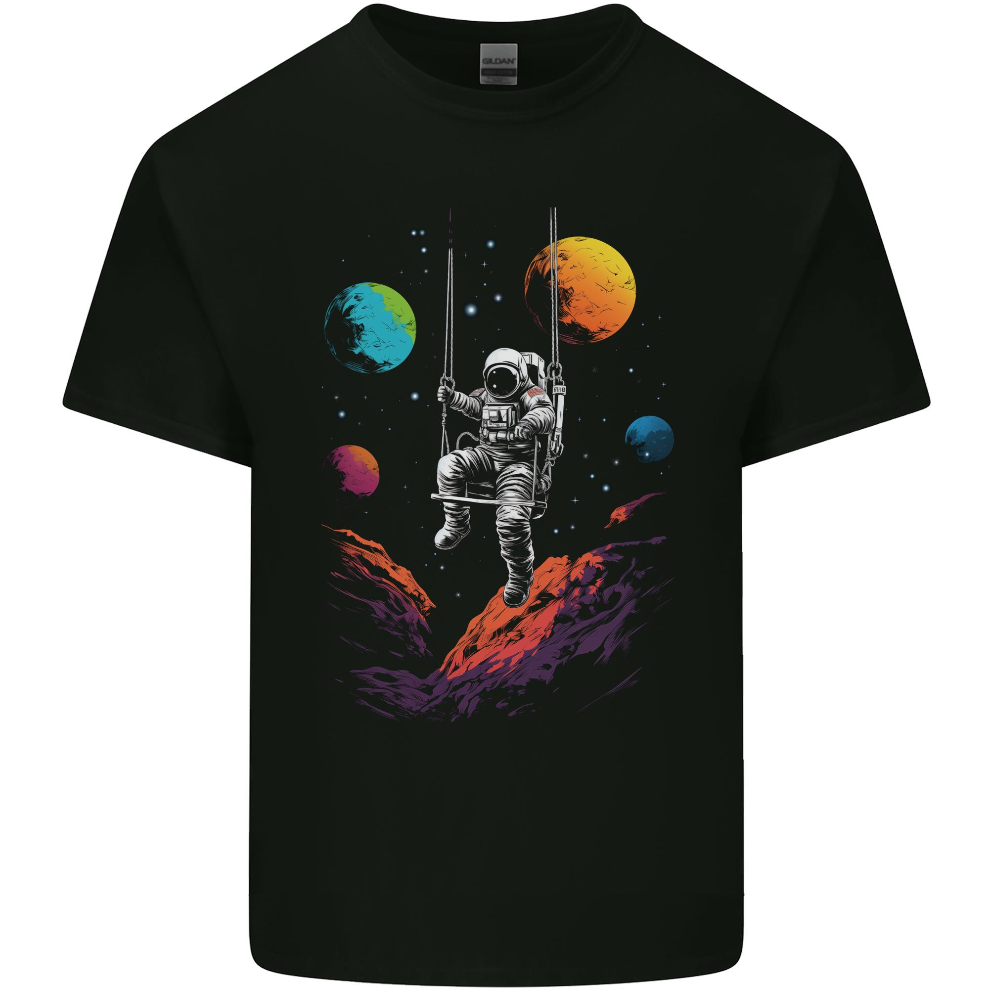 Cosmic Swing Fantasy Astronaut in Space Planets Unisexs Light Cotton TShirt S