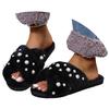 Ladies Furry Slippers Women Flat Bottom Home Indoor Slippers Warm Pearl Floor Furry Slippers Cotton Holiday Slippers for Women