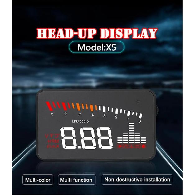 X5 OBD2 HUD Car Head Up Display Digital Speedometer On Board Computer Windshield Projector Water Temperature Voltage