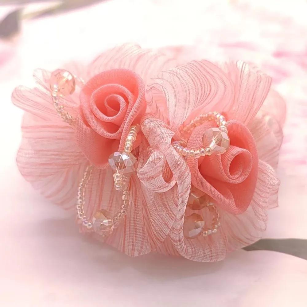 

Резинка для волос с цветком, элегантная женская прическа пучок, конский хвост, эластичная, большая резинка-скранчи, аксессуары для волос для женщин