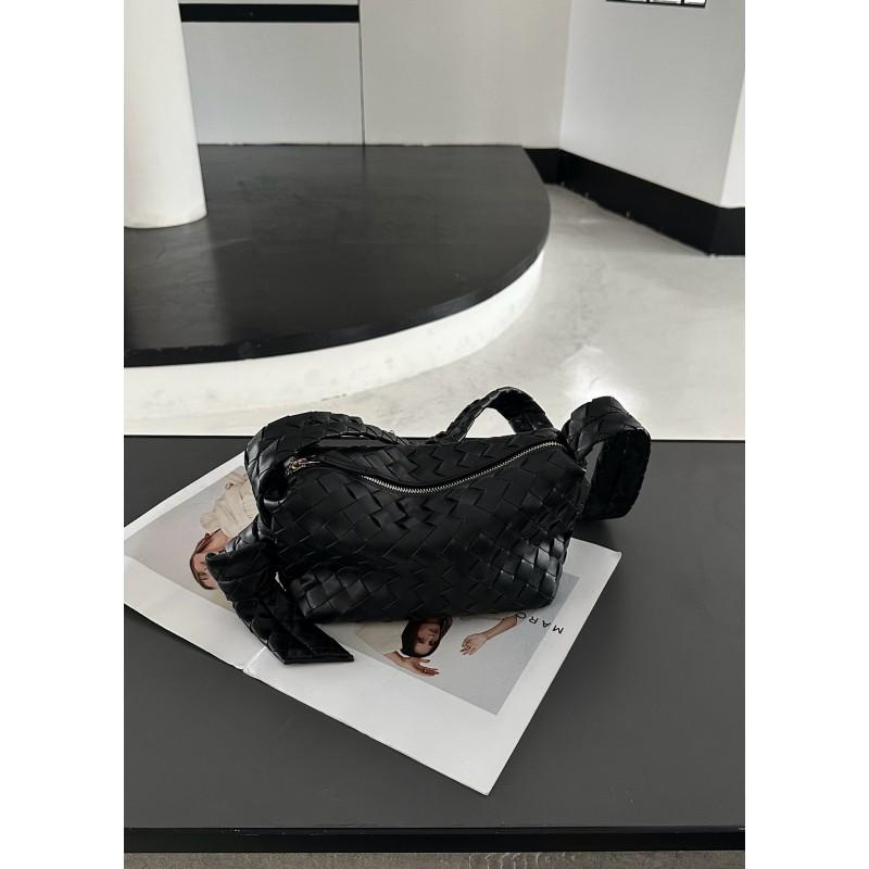 Handwoven Leather Crossbody Bag Women Stylish Woven Shoulder With Zip Medium Size Urban Minimalist Design