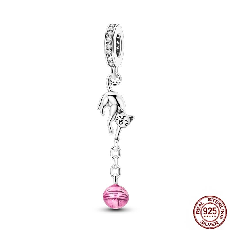 Pink Purple Series Charms Copper Murano Glass Butterfly Animal Paw Print Clasp Charm Beads Fit Original Bracelet Diy Jewelry