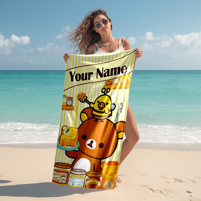 Personalized Customized Proof Beach Towel with San-X Rilakkuma Pattern - Soft, Absorbent,quick-drying,perfect Swimming,camping&bathing