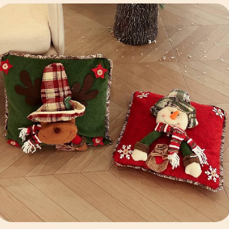 Festive Cartoon Santa Claus Plush Pillow Cover Decorative Hat For Cozy Home And Party Decor