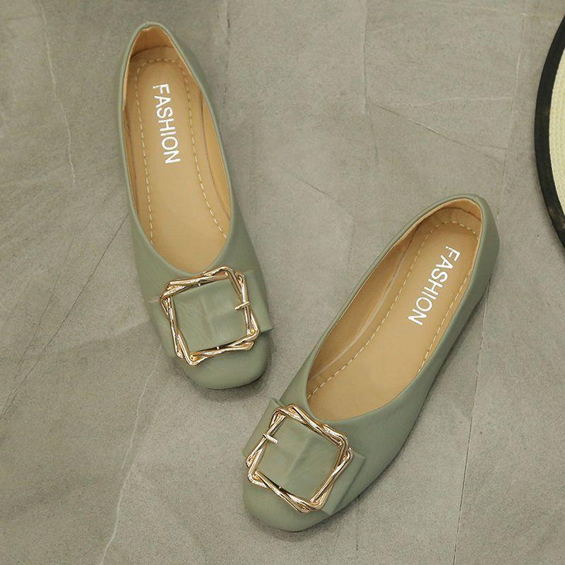 Flat single shoes women's ladyshoes new trendy shoes versatile square head soft sole shallow mouth autumn grandma shoes Doudou shoes