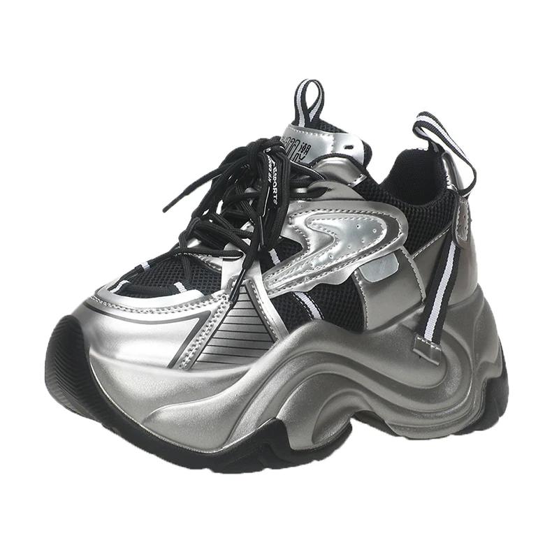 Fashion 7CM Fashion Women's Chunky Sneakers Breathable Platform Sports Shoes Woman Lace Up Thick Bottom Casual Shoes Zapatillas Mujer