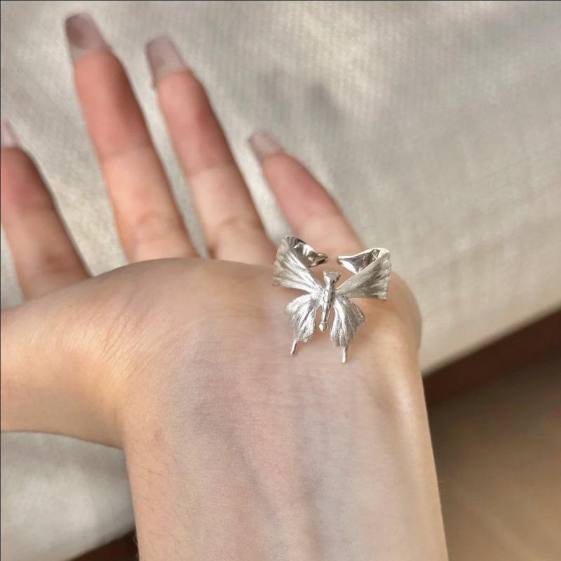 Handmade Brushed Craft Butterfly Ring Female Cold Wind Niche Design Matte Butterfly Ring Opening open and adjustable