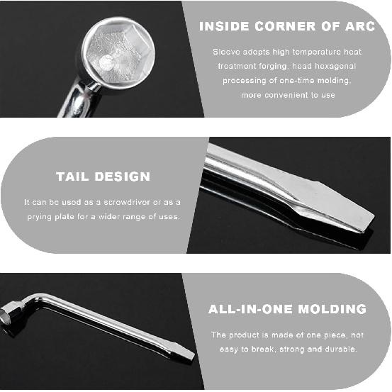 Car Spare Tire Wrench, 19mm L-Shaped Slotted End Socket Tire Replacement Tool for Jack, Heavy Duty Carbon Steel Hexagon Lug Wrench for Spare Tire