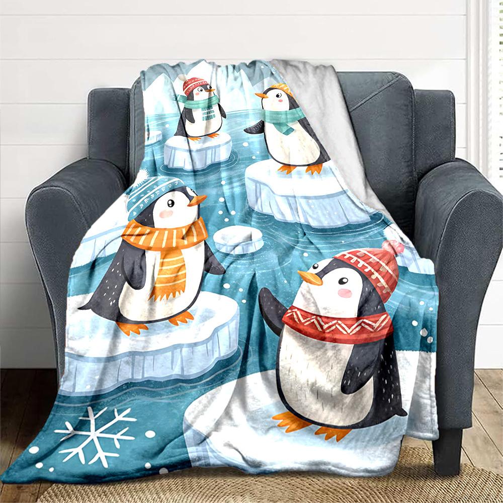 1pc Penguin Winter Blanket, Lightweight Flannel Blanket for Sofa, Bed, Travel, Camping, Living Room, Office,006