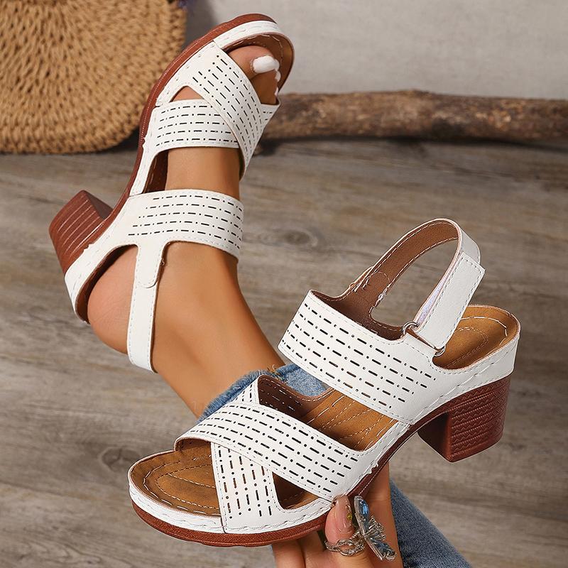 Summer  Thick High Heel Sandals for Women Plus Size Cross Band Platform Sandles Woman Back Strap Non Slip Beach Sandalias