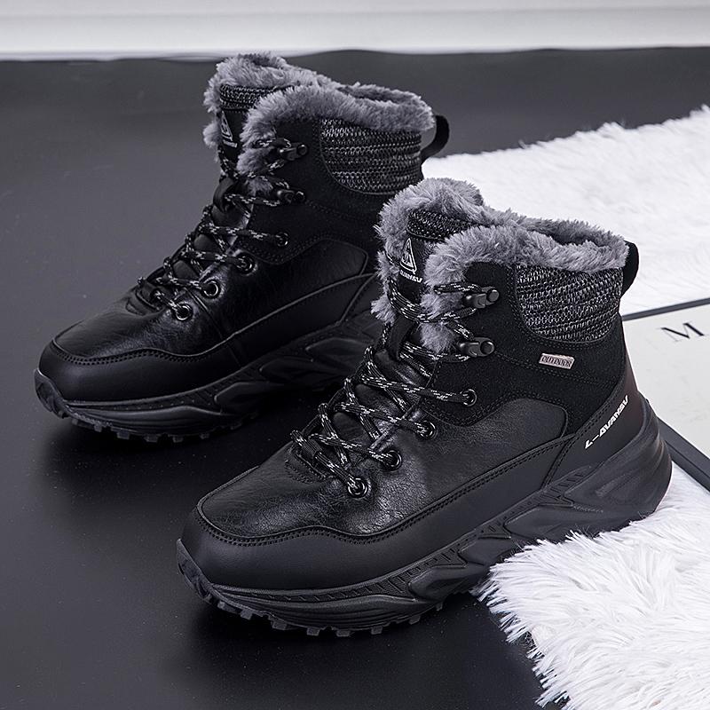 

TUINANLE Мужские высокие водонепроницаемые хлопковые кроссовки Женская обувь с теплой вельветовой подкладкой для зимнего использования на открытом воздухе 37 чёрный