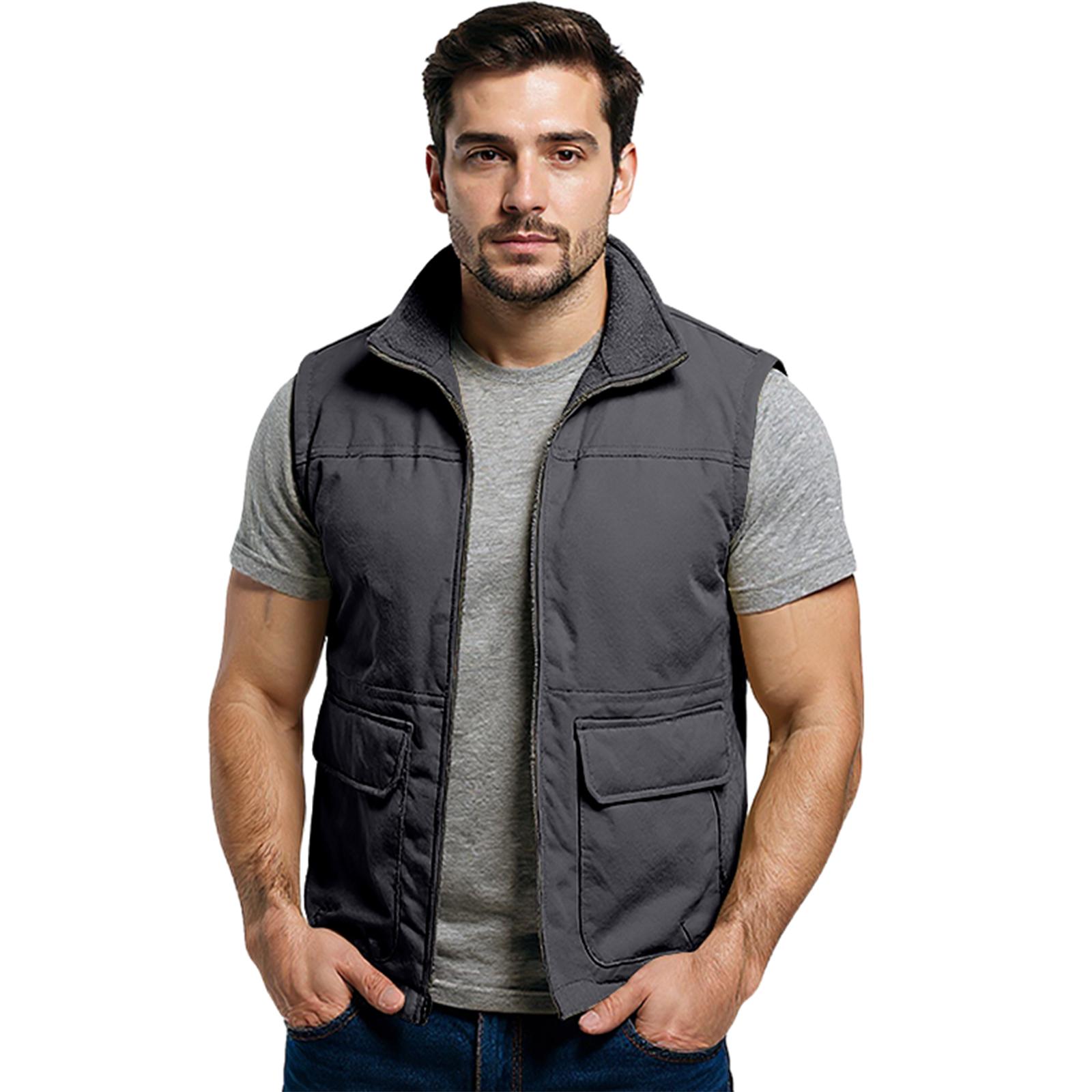 

Мужской флисовый кардиган с карманами, повседневный, на плечи, без рукавов XL