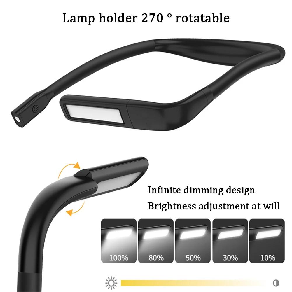 LED Desktop Reading Light USB Charging Hanging Neck Reading Light 3 Light Colors Dimmable for Running Walking Camping Studying