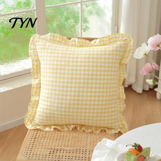 Federe Minimaliste Moderne per Cuscini, Copricuscino Ruffle, Fodera a Quadri in Cotone con Bordo Arricciato, 18x18 Pollici Accessori per la Casa del Soggiorno 20x12