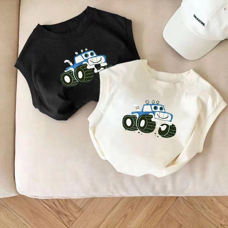 Kids Summer Cotton Cartoon Print Tank Top Boys Girls Round Neck Sleeveless Casual Thin Vest